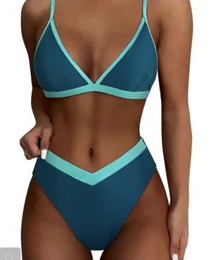SUUKSESS Women Triangle High Cut Bikini Blue Green M thumbnail 1