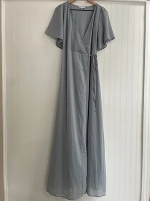 BALTIC BORN Flutter Sleeve Maxi Wrap Dress in Dusty Blue Gray Size S thumbnail 2