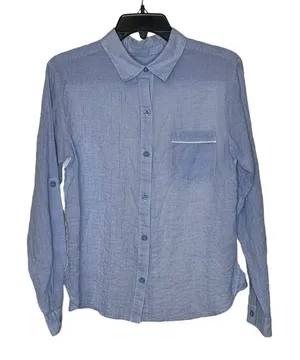 UGG Button Up Shirt‎ Size XS Blue Check White Back Stretch Roll Tab Sleeves thumbnail 1
