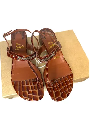 Christian Louboutin Brown Croc-Embossed Leather T-Strap Sandals box full set thumbnail 5