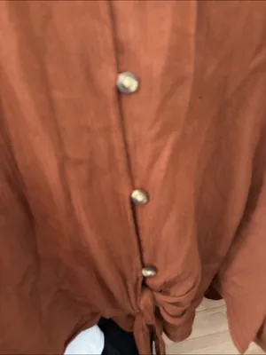 St. John's Bay Rust Brown Button-Front Boho Top with Embellished Shoulders LARGE thumbnail 2