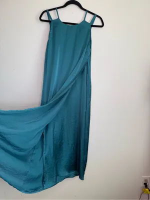 Soft Surroundings Dress Peacock Turquoise Blue Teal Double Strap Wrap Style thumbnail 3