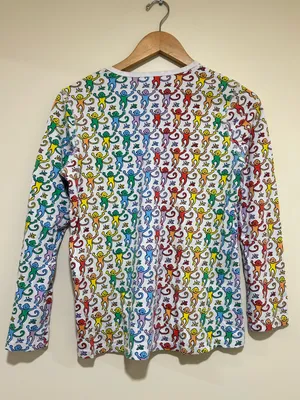 Roller Rabbit Disco Monkey Rainbow Henley Pima Cotton Pajama Top Size Small thumbnail 4