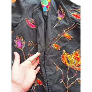 New Direction Jacket Womens Large Black Floral Embroidered‎ Applique art to wear thumbnail 4
