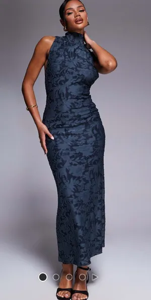 Blue Halter Neck Tie Maxi Dress thumbnail 3