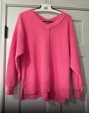 Aerie Wonder Texture V-Neck Sweatshirt | Small pink thumbnail 1