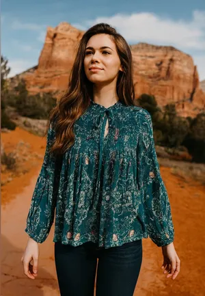 $60 Altar'd State Boho Floral smocked Loose top M thumbnail 1