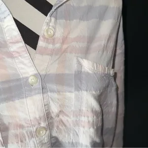 FREE PEOPLE‎ Frayed Plaid Button Up Long Sleeve White Pink Small thumbnail 5