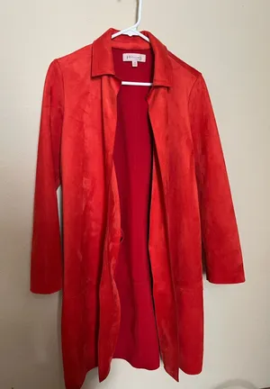 Philosophy Bold Red Suede Long Trench Coat thumbnail 1