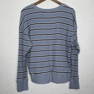 Aerie Offline Blue Striped Waffle Knit Thermal Top Size Small thumbnail 2