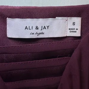 Ali‎ & Jay Burgundy Pleated Maxi Dress V-Neck Ladder Strap AJ9-672 Small thumbnail 3