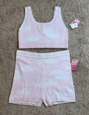 1596 | NWT Megan Moroney Cloud 9 Pink‎ Knit Lounge Set Shorts XXL thumbnail 1