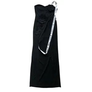 Bella Barnett NWT Flower Appliqué Maxi Dress Large Black Strapless Stretch Slit thumbnail 3