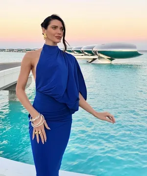 Zara One-Shoulder Draped Maxi Dress in Cobalt Blue Party Evening Wedding thumbnail 1