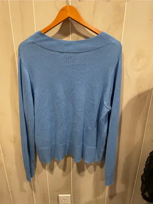 Cute ocean blue wide v-neck Banana Republic oversized cotton sweater thumbnail 4