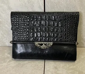 Vintage Brighton black croc-embossed leather snap button organizer/wallet/clutch thumbnail 1