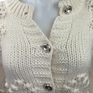 Self-Same Women's White Knitted Long Sleeve Button Up Cardigan Sweater Top Sz S thumbnail 3