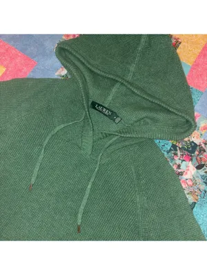 Lauren Ralph Lauren Green Knit Hooded Sweater Woman’s Size Medium Outdoor RL thumbnail 2