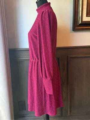 Magenta sparkle Long-Sleeve Mock Neck Dress nwt small thumbnail 2