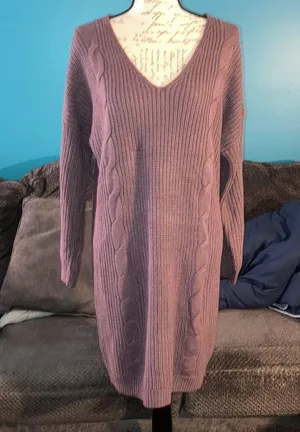 Full Circle Trends V-Neck Sweater Dress, 1X thumbnail 1