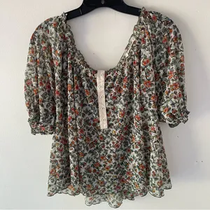 Free People Astra green floral peasant top thumbnail 3
