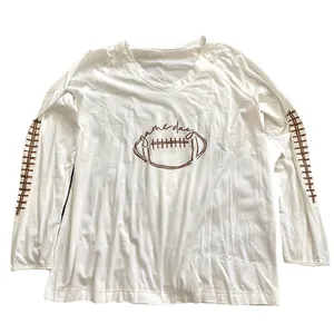 Football Gameday V-Neck Long Sleeve T-Shirt in White, Size XL​​​​​​​ thumbnail 1