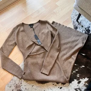HOUSE OF HARLOW NWT Brown Twist Front Long Sleeve Ribbed Shimmer Dress Size M‎ thumbnail 2