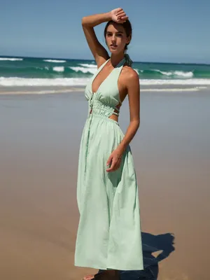 Berlook Light Green Cutout Halter Maxi Beach Dress thumbnail 5