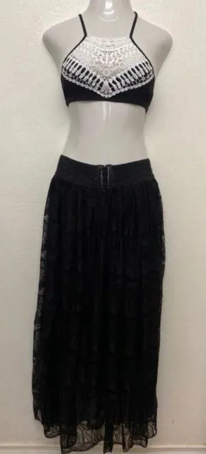 🆕Black Bohemian Swirl Lace-Up Maxi Skirt OS🆕 thumbnail 3