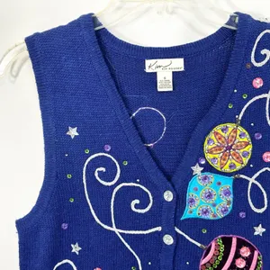 Kim Rogers Small Christmas Vest Holiday Ornament‎ Royal Blue Sweater Ugly 1707 thumbnail 4
