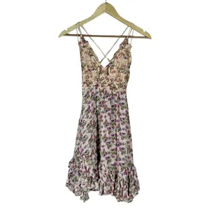 Free People Adella Floral Lace Ruffle Mini Dress Pink Purple Boho Cottagecore XS thumbnail 2