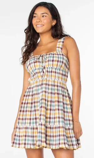 Roxy Colorful Checkered Midi‎ Dress medium 99% Cotton thumbnail 1