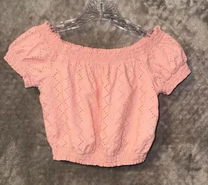 H&M Divided Pink Eyelet Off-the-Shoulder Crop Top thumbnail 1