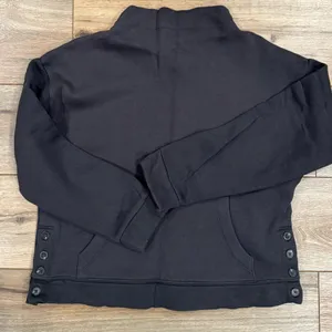 MADEWELL Dark Gray Mockneck Cropped Sweatshirt W/ Button Details thumbnail 1