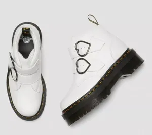 Dr. Martens Women's Devon Hearts White Leather PLATFORM Boots US 5 Buckle SlipOn thumbnail 1