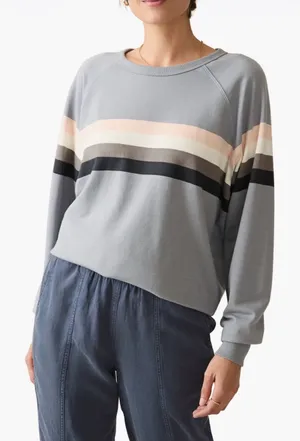 Faherty Chest Stripe Pima Sweatshirt Sz M thumbnail 1