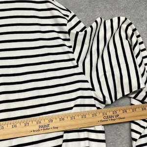 Madewell Top Womens M Black White Striped Drawstring Hem Long Sleeve‎ Tee NZ385 thumbnail 5