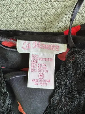 Vintage La Monette Black Lace Satin Camisole with Red Heart Print Size Medium thumbnail 6