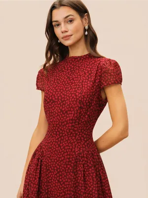 Rihoas Red Cap Sleeve Floral Maxi Dress thumbnail 3