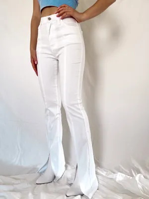 White Jeans Vibrant Miu Slit Flare thumbnail 2