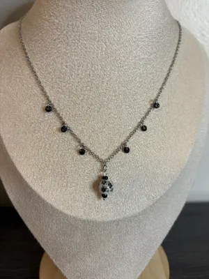 Handmade Black Floral Porcelain Charm Necklace | Waterproof & Tarnish Resistant thumbnail 1