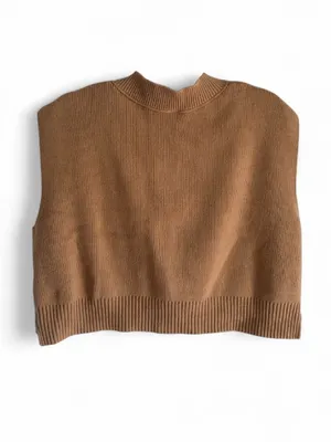 Free People Easy Street Vest Tan Cropped Camel Sweater Vest Rib Knit Preppy Sz M thumbnail 6
