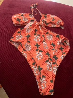 High Leg One Piece Swimwear Women Print Swimsuit Cut Out.. thumbnail 4