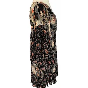 Free People Mini Dress Sz XS Heart Of Gold Dark Floral Boho Bell Sleeve Fairy thumbnail 8