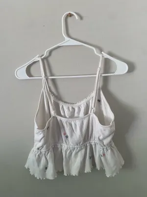 American Eagle White Ruffled Trim Cami Tank with Floral Embroidery thumbnail 2