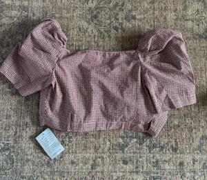 NWT En Saison Red Gingham Wrap Crop Top Size Small thumbnail 1