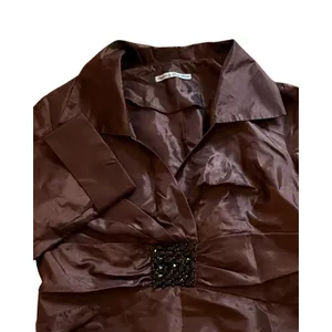 Larry Levine Top Womens Size XL Brown Beaded Waist Peplum Vintage Deadstock 90s thumbnail 8