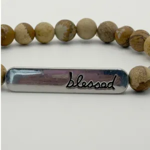 Blessed Bar Beaded Bracelet Women OS‎ Brown Jasper Stone Faith Jewelry Religious thumbnail 2