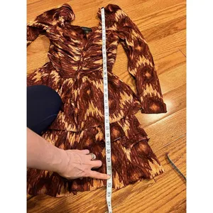House Of Harlow Short Cotton Tiered Ruffle Party Dress XS Brown Artsy Hippie thumbnail 5