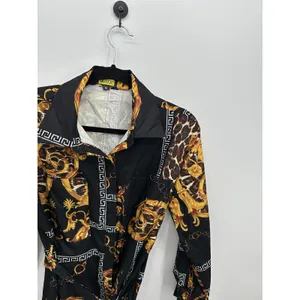Love Highlight Women Baroque Leopard Print Mini Shirt Dress Black Gold Sz M thumbnail 7